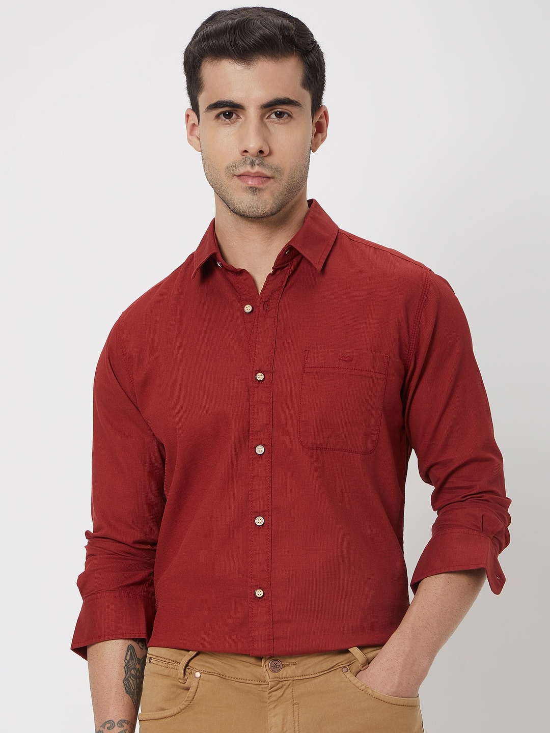 

Mufti Trim Slim Fit Pure Cotton Casual Shirt, Maroon