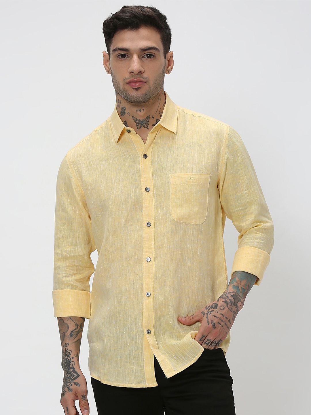 

Mufti Pure Linen Slim Fit Long Sleeves Casual Shirt, Yellow