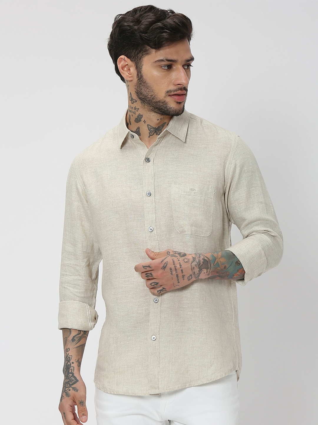 

Mufti Men Trim Slim Fit Sheer Casual Linen Shirt, Beige