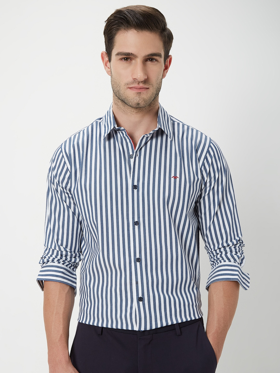 

Mufti Striped Trim Slim Fit Casual Shirt, Navy blue