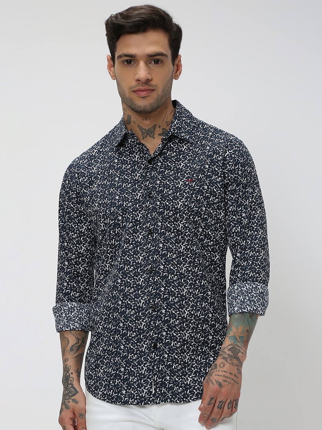 

Mufti Trim Slim Fit Floral Printed Casual Shirt, Navy blue