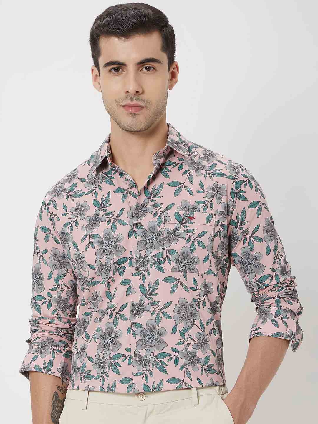 

Mufti Trim Slim Fit Floral Printed Pure Cotton Casual Shirt, Pink