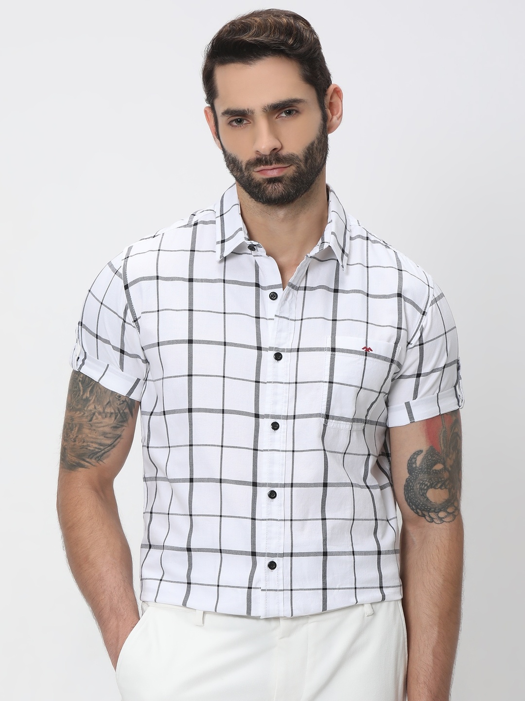 

Mufti Pure Cotton Trim Slim Fit Tartan Checks Casual Shirt, White