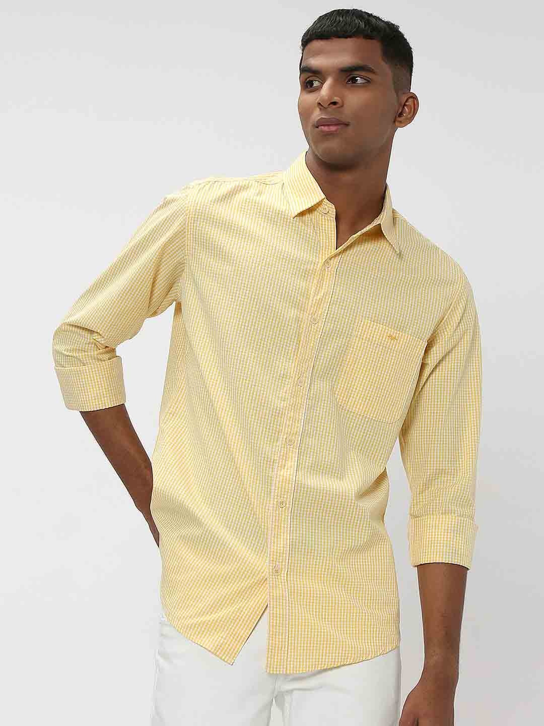 

Mufti Micro Checked Trim Slim Fit Casual Pure Cotton Shirt, Yellow