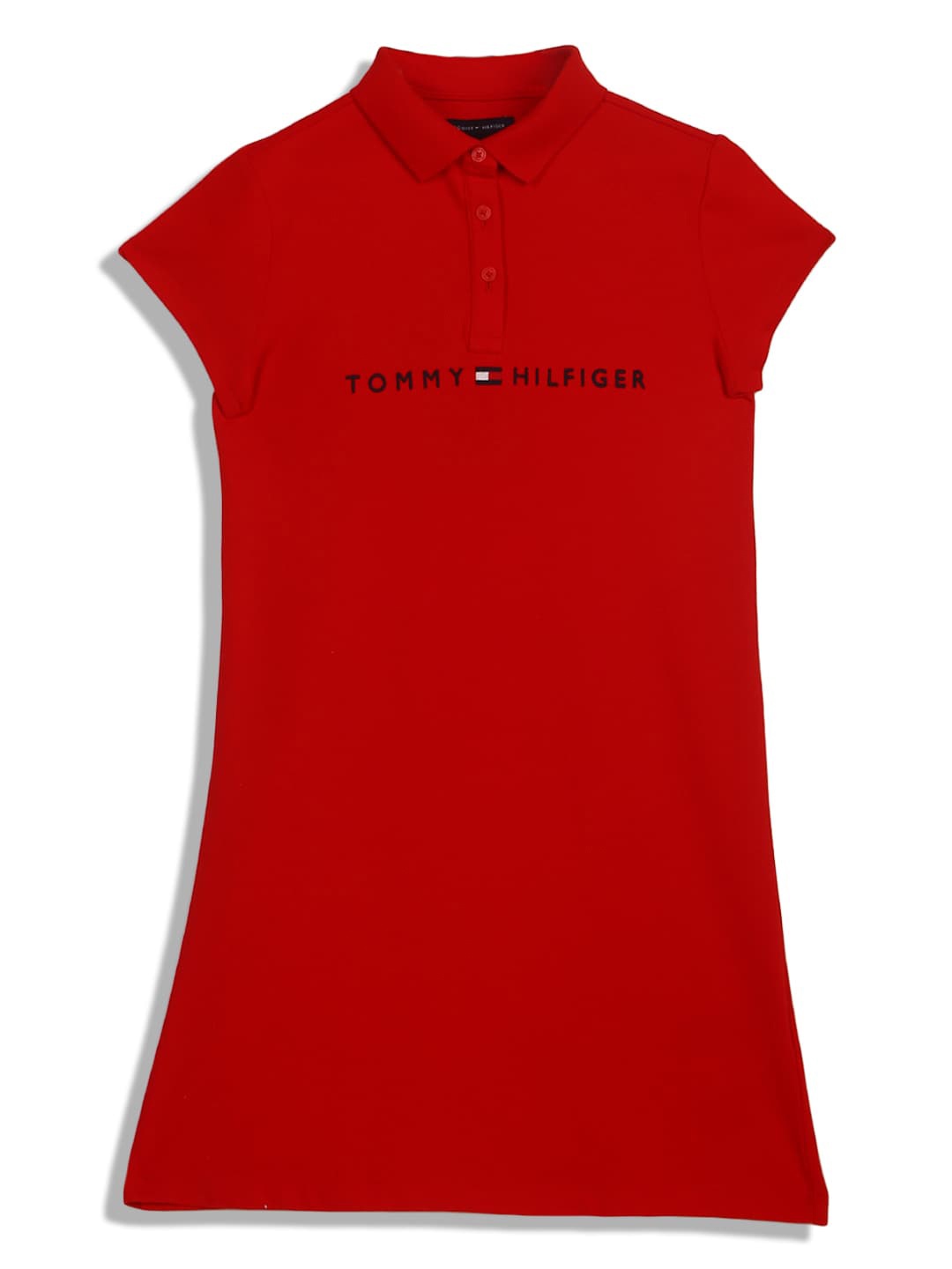 

Tommy Hilfiger Girls Embroidered Shirt collar Cotton T-shirt Dress, Red