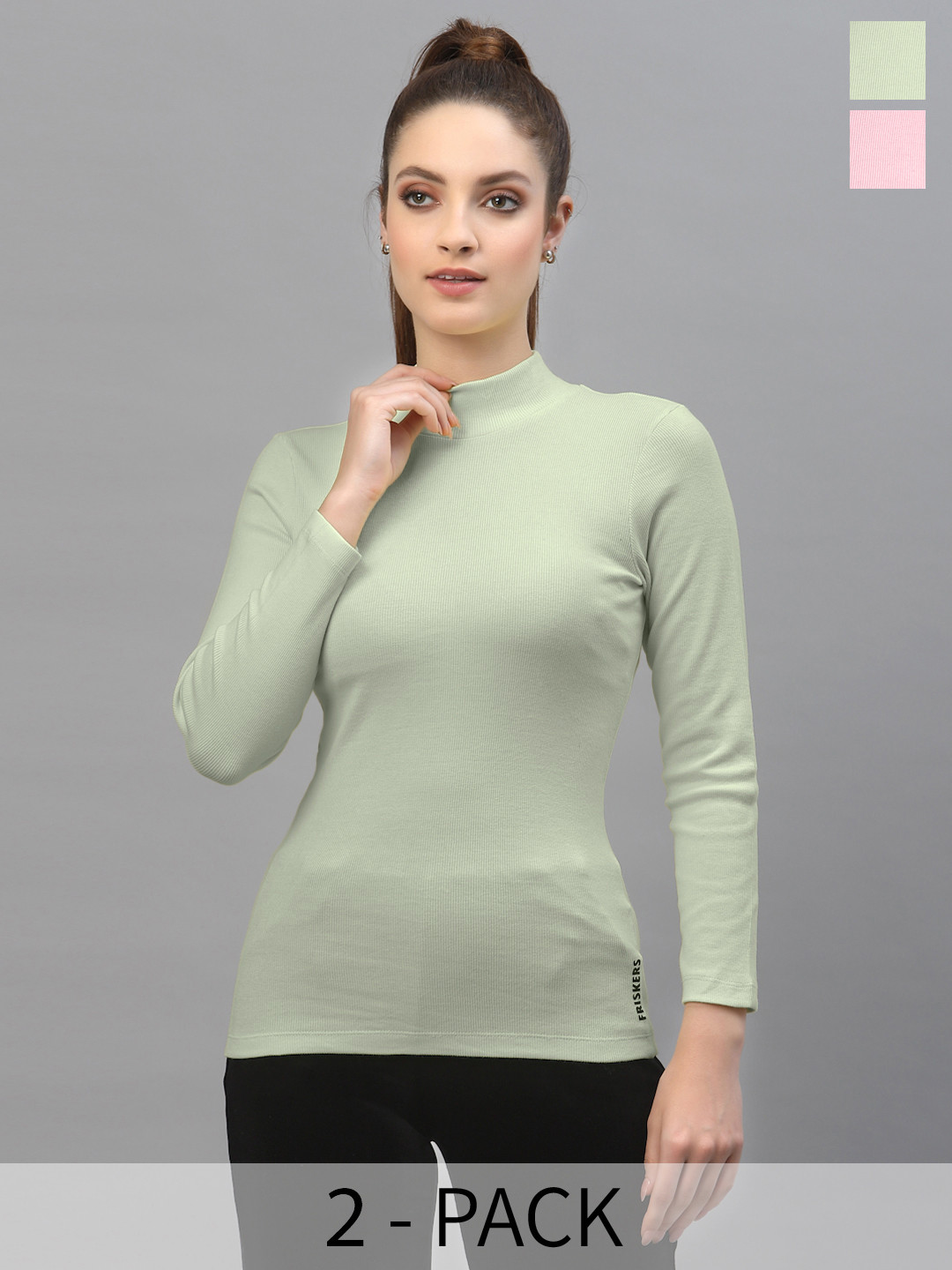 

Friskers Pack of 2 High Neck Cotton Top, Coral