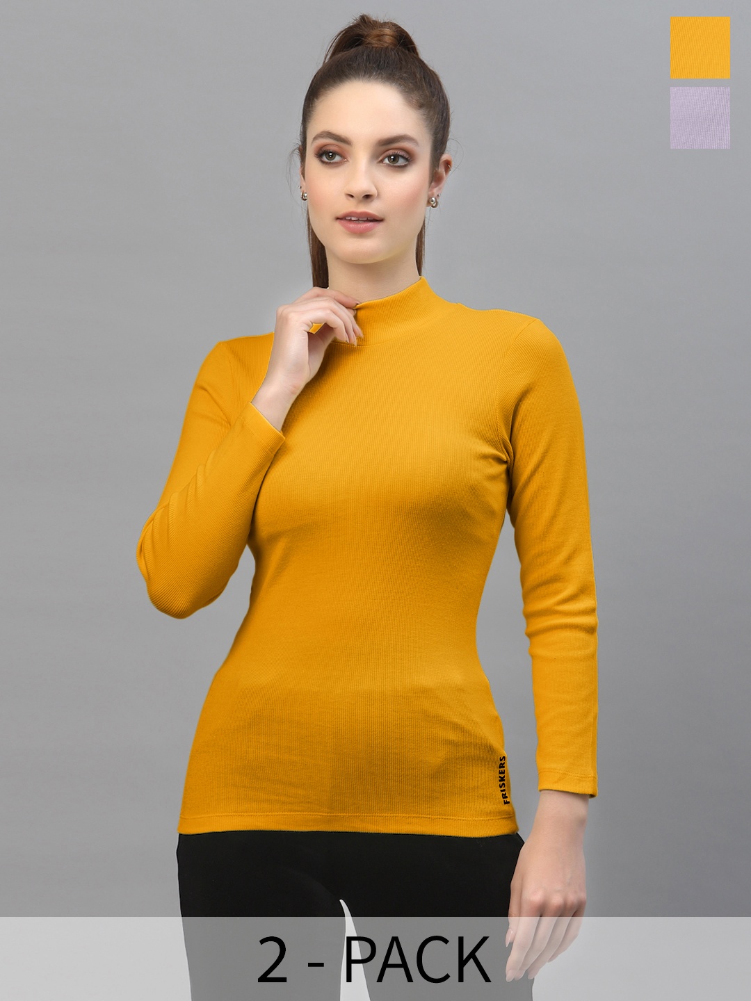 

Friskers Pack of 2 Turtle Neck Fitted Tops, Lavender