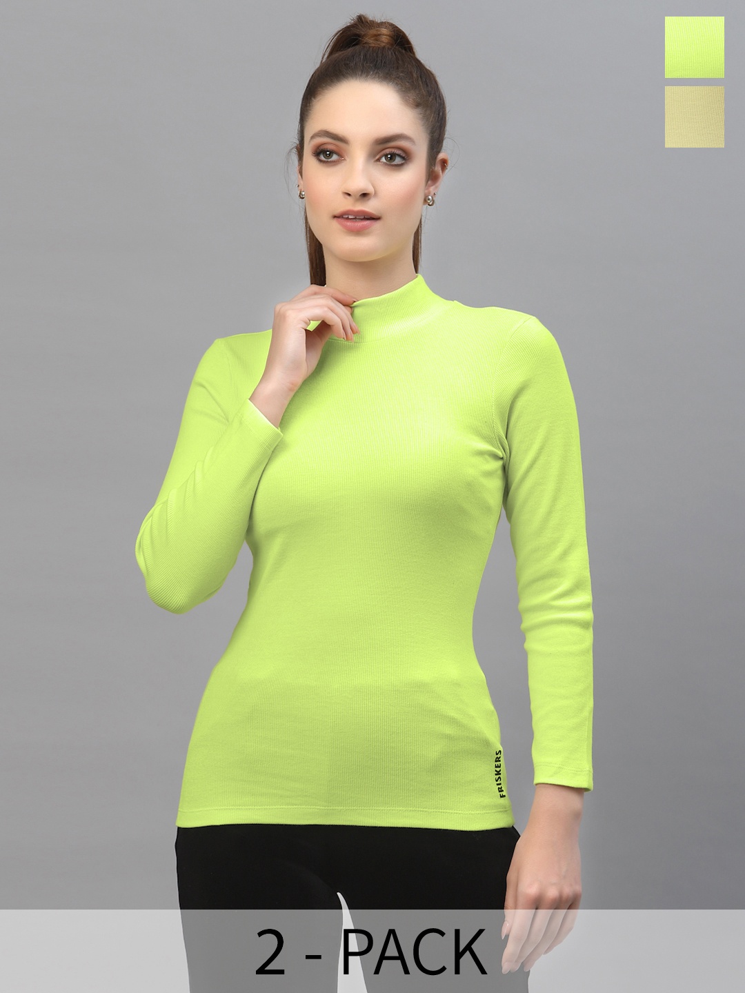 

Friskers Pack of 2 Cotton Rib Turtle Neck Regular Top, Yellow