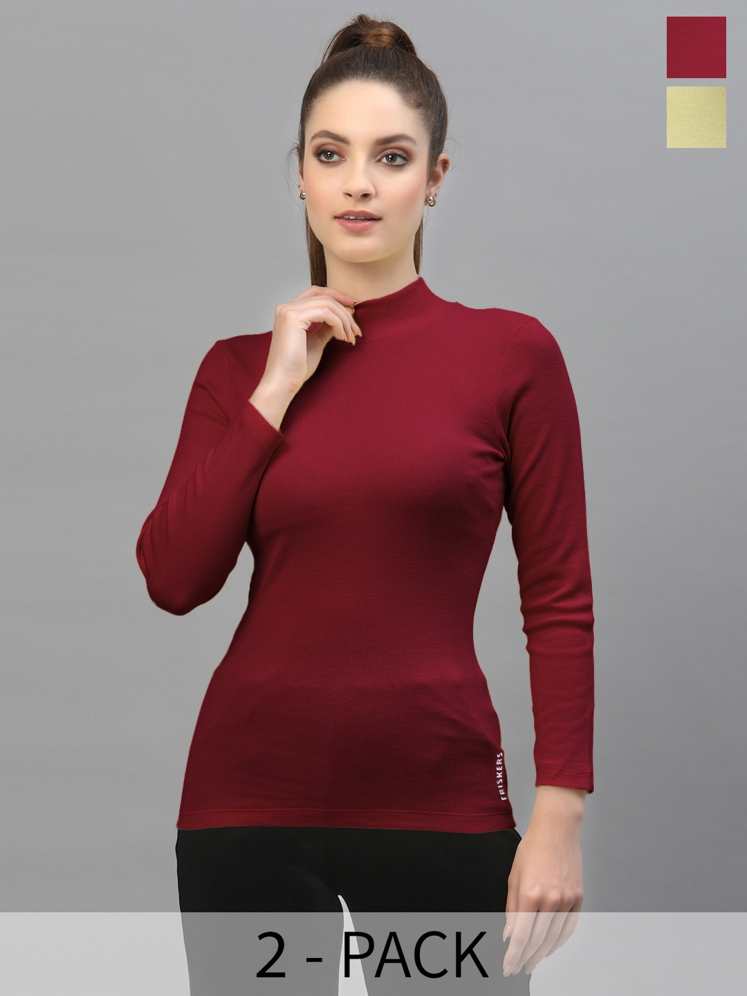 

Friskers Pack of 2 Turtle Neck Fitted Tops, Yellow