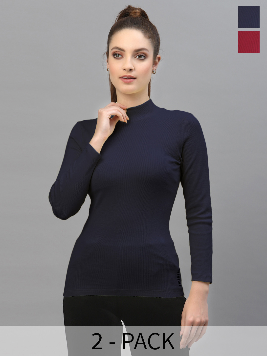 

Friskers Pack of 2 High Neck Cotton Tops, Maroon