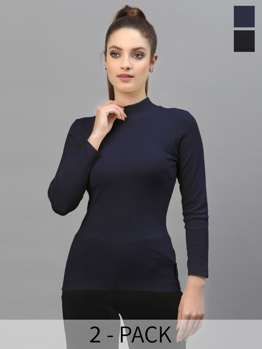 

Friskers Pack of 2 Rib Regular Tops, Black