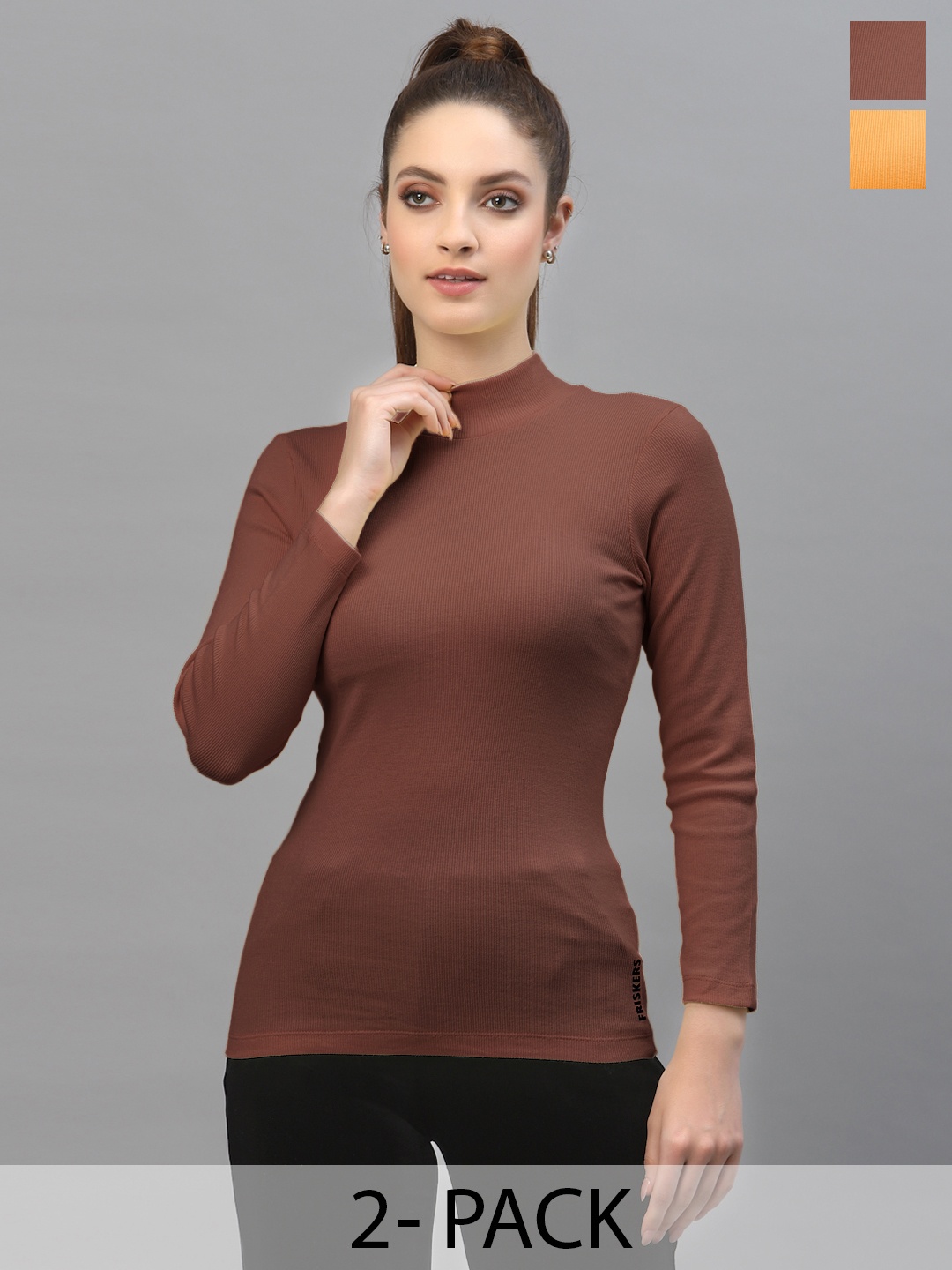 

Friskers Pack of 2 High Neck Fitted Cotton Tops, Orange