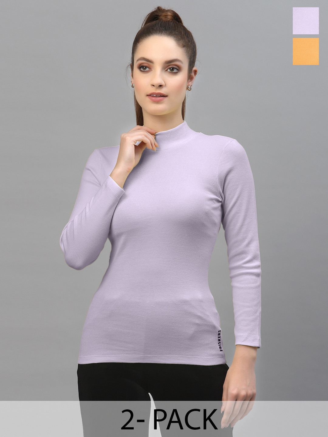 

Friskers Pack of 2 Cotton High Neck Tops, Orange