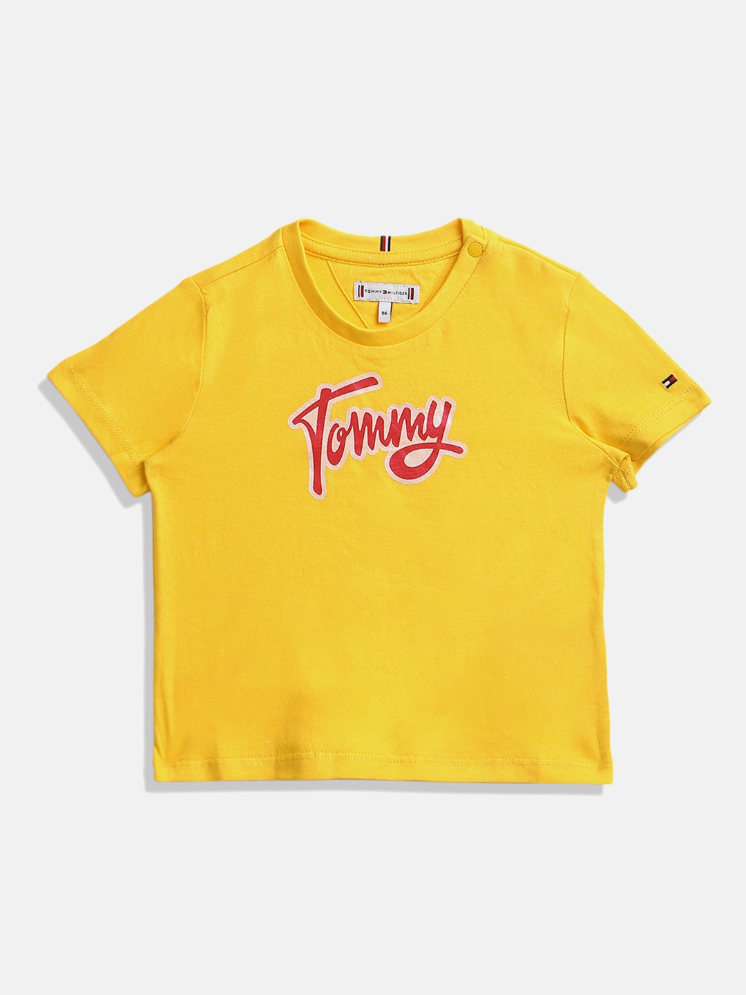 

Tommy Hilfiger Girls Typography Printed Printed Cotton T-shirt, Yellow
