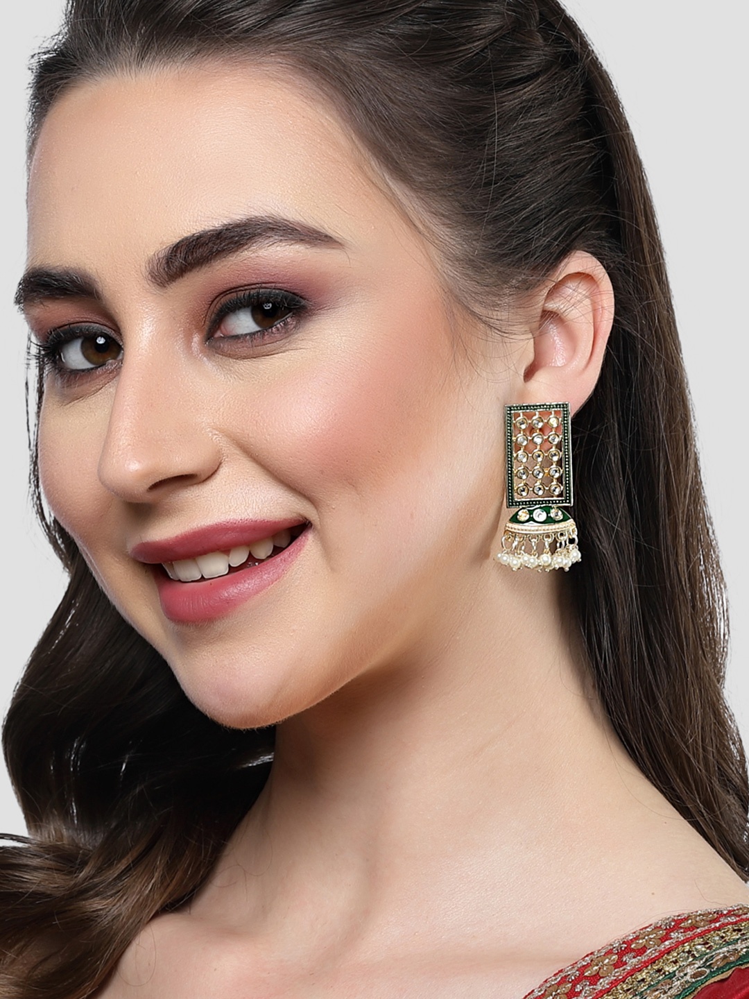 

KARATCART Gold-Plated Meenakari Kundan studs Contemporary Drop Earrings, Green