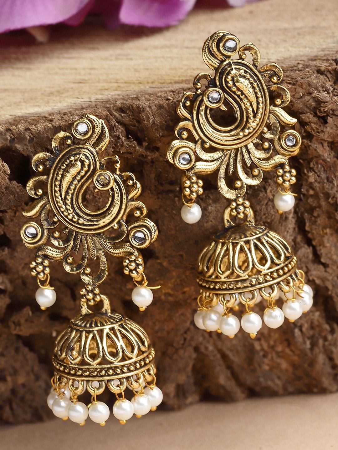 

KARATCART Gold-Plated Pearls Studded Contemporary Jhumkas Earrings