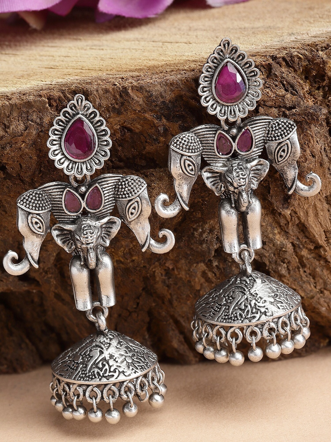 

KARATCART Silver Plated Contemporary Jhumkas Earrings, Red