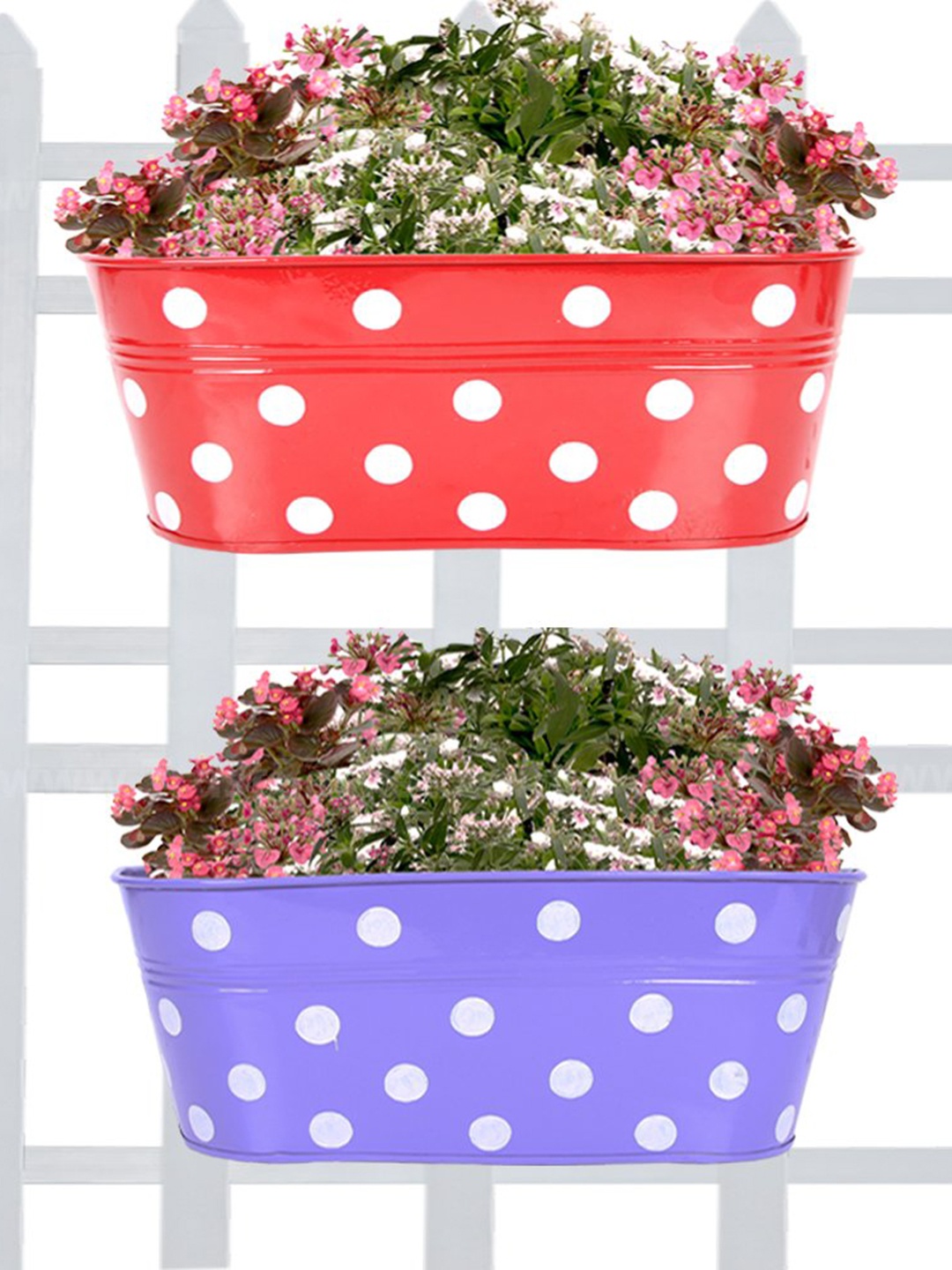 

TRUSTBASKET 2-Pieces Purple & Red Dotted Oval Railing Planters