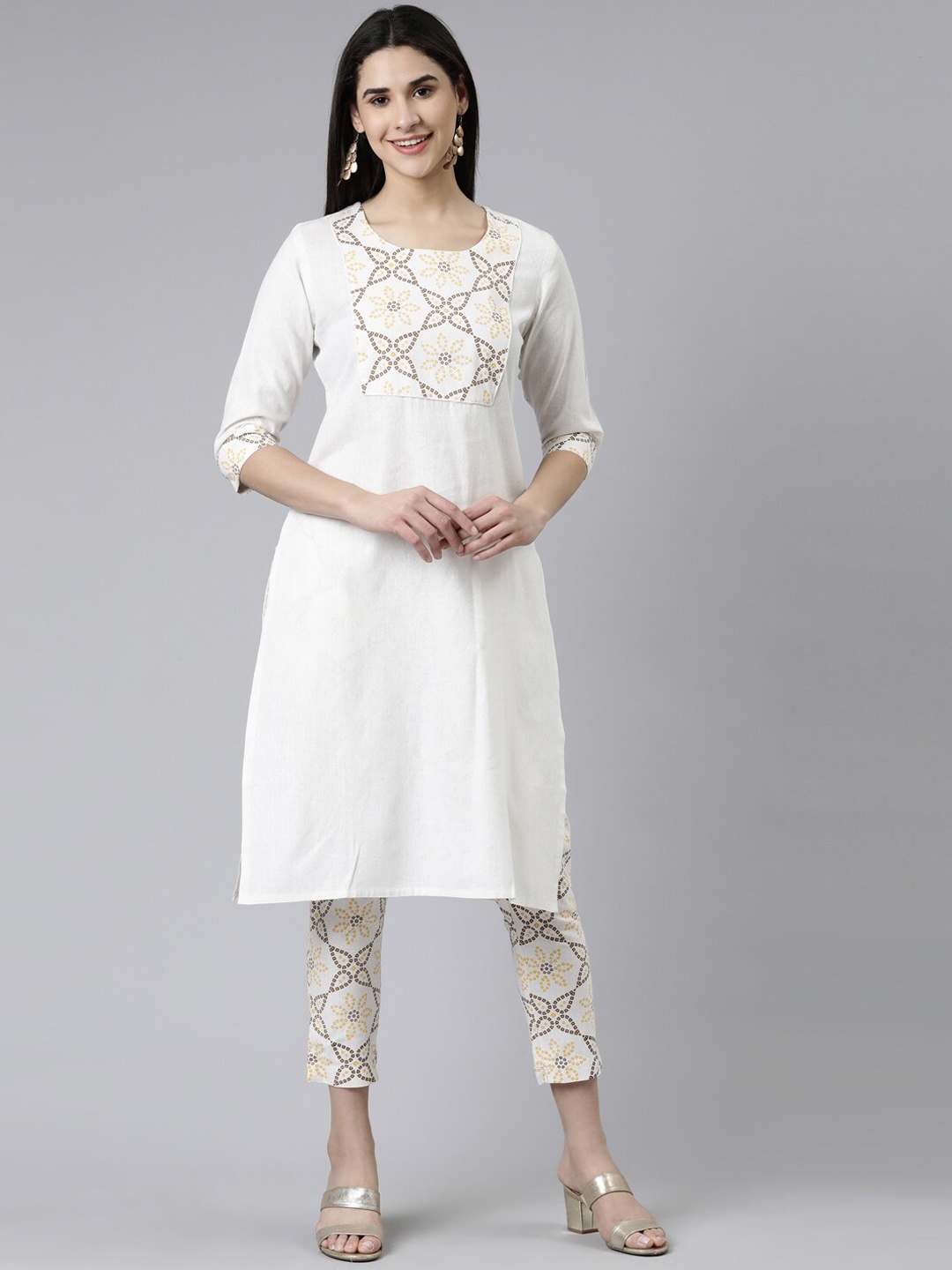 

Marcia Bandhani Printed Pure Cotton Kurta with Trousers Set, White