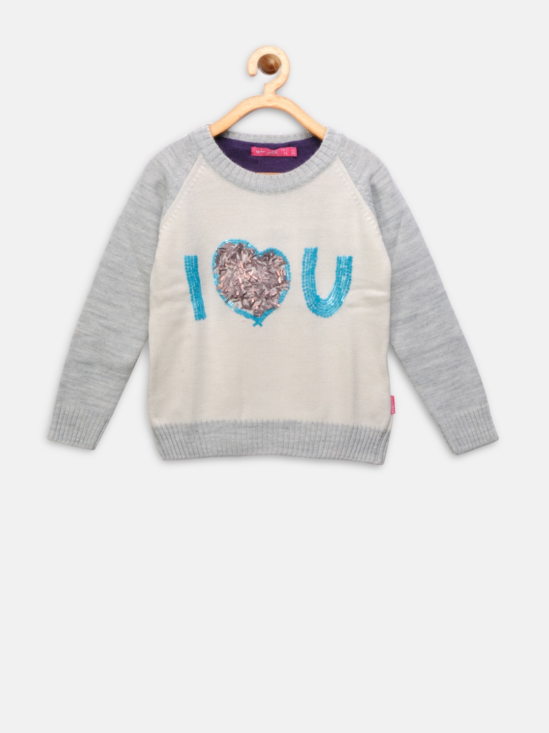 

Wingsfield Girls Off-White & Grey Melange Sequinned Pullover