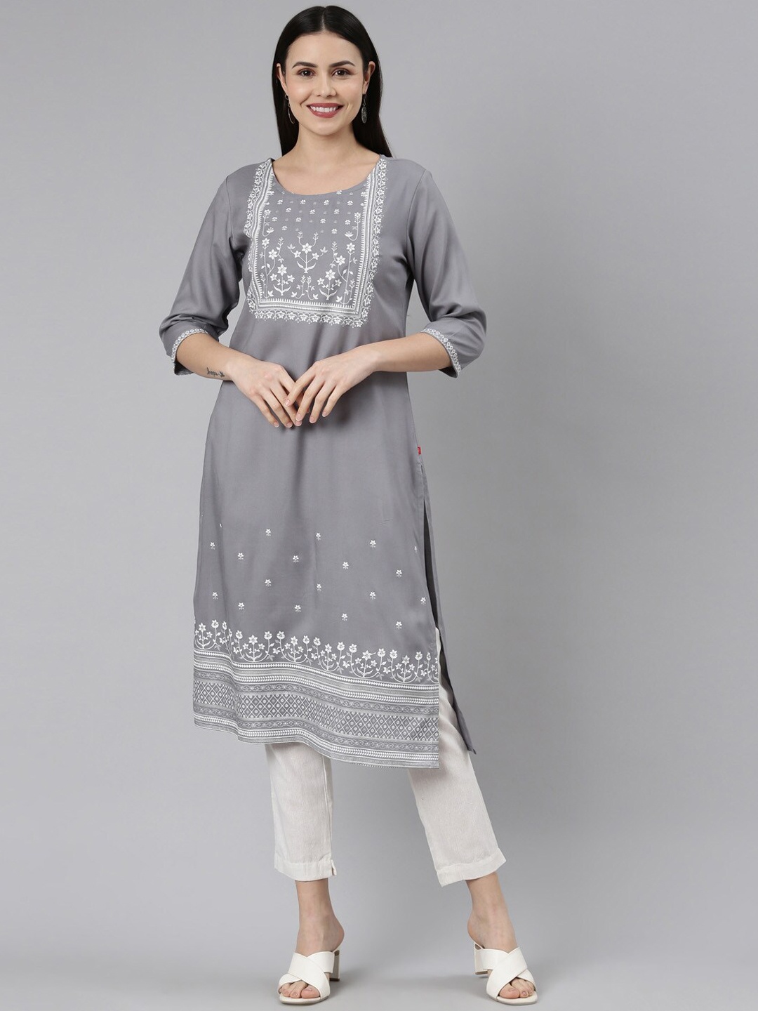 

Marcia Ethnic Motifs Printed Pure Cotton Kurta with Trousers, Grey