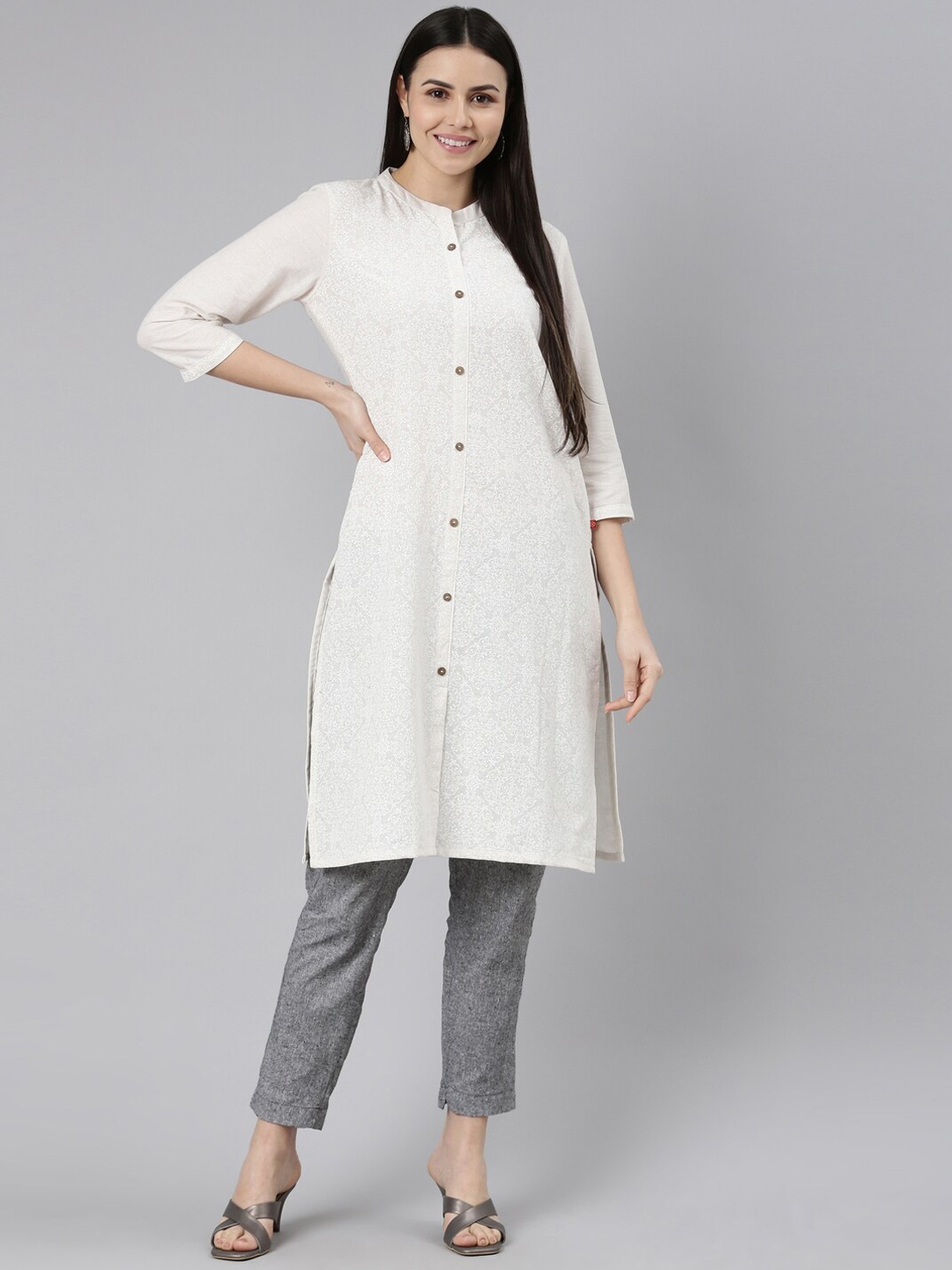 

Marcia Floral Printed Pure Cotton Kurta, White