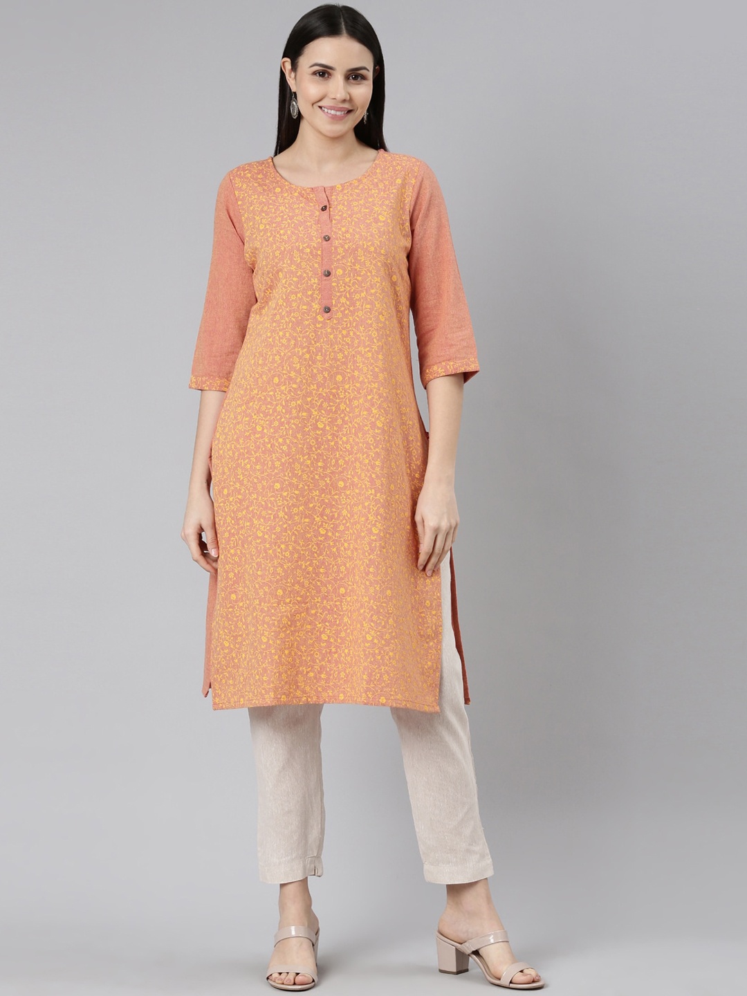 

Marcia Floral Printed Pure Cotton Kurta, Orange