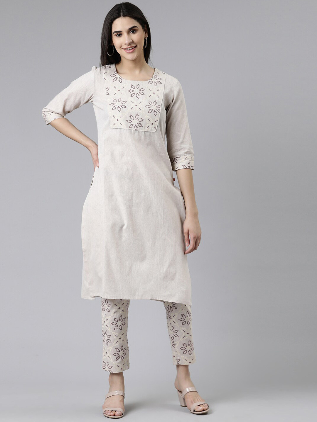 

Marcia Ethnic Motifs Printed Pure Cotton Kurta with Trousers, Beige