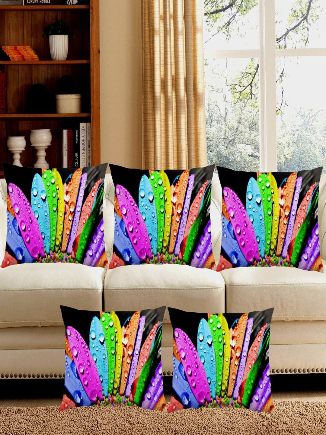 

Bajo's Pink & Green 5 Pcs Quirky Square Cushion Covers, Blue