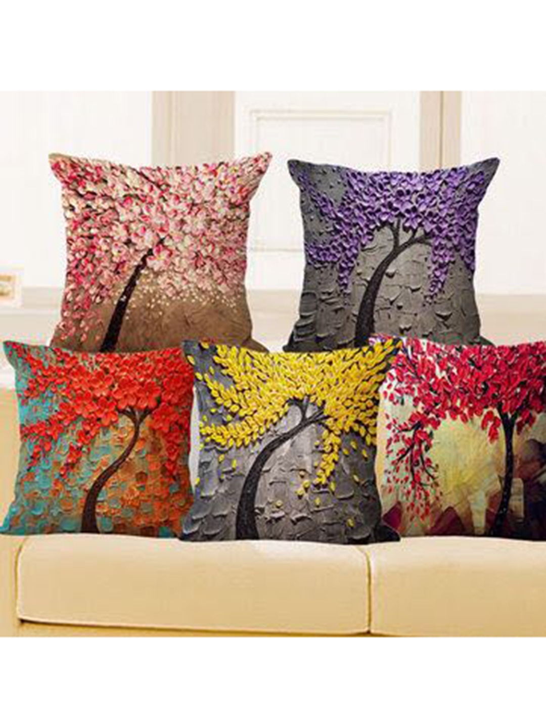 

Bajo's Blue & Red 5 Pcs Quirky Square Cushion Covers