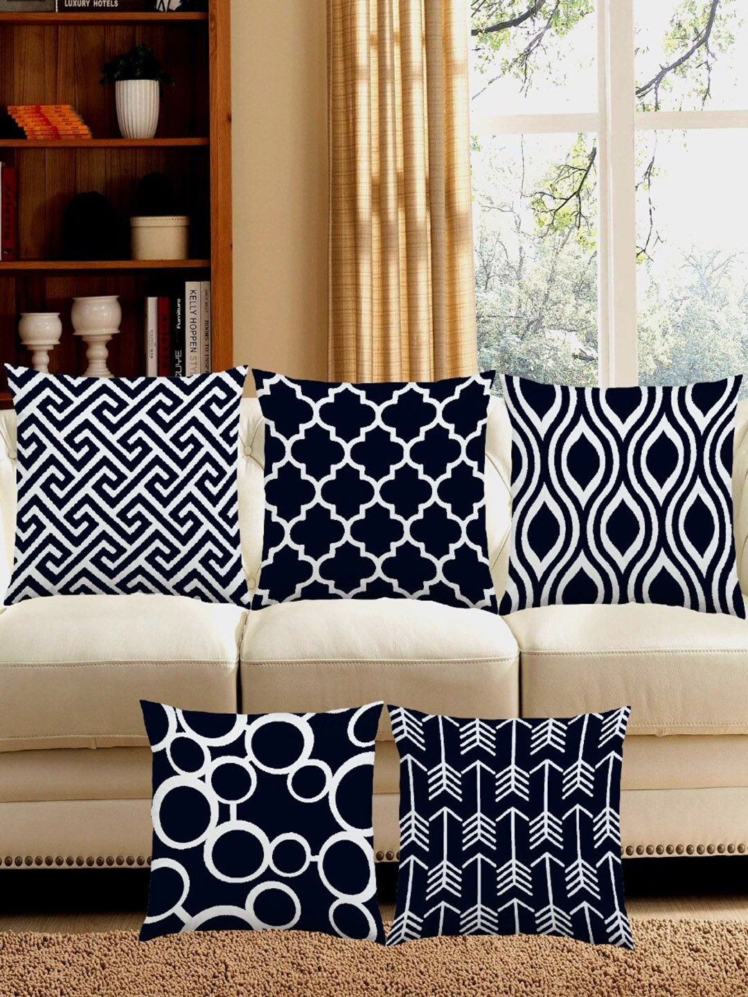 

Bajo's Black & White 5 Pcs Geometric Printed Square Cushion Covers