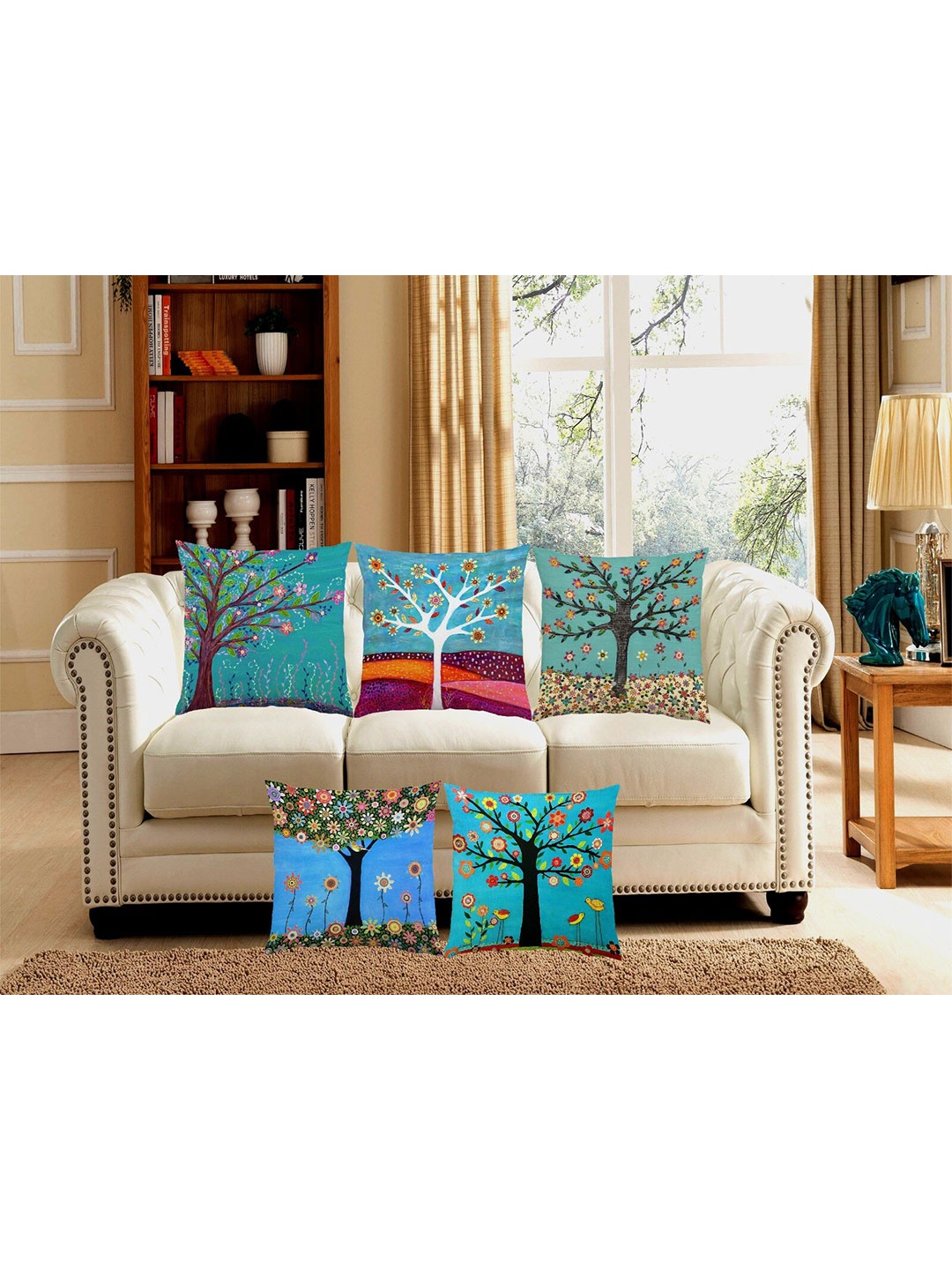 

Bajo's Blue & Black 5 Pcs Quirky Printed Square Cushion Covers