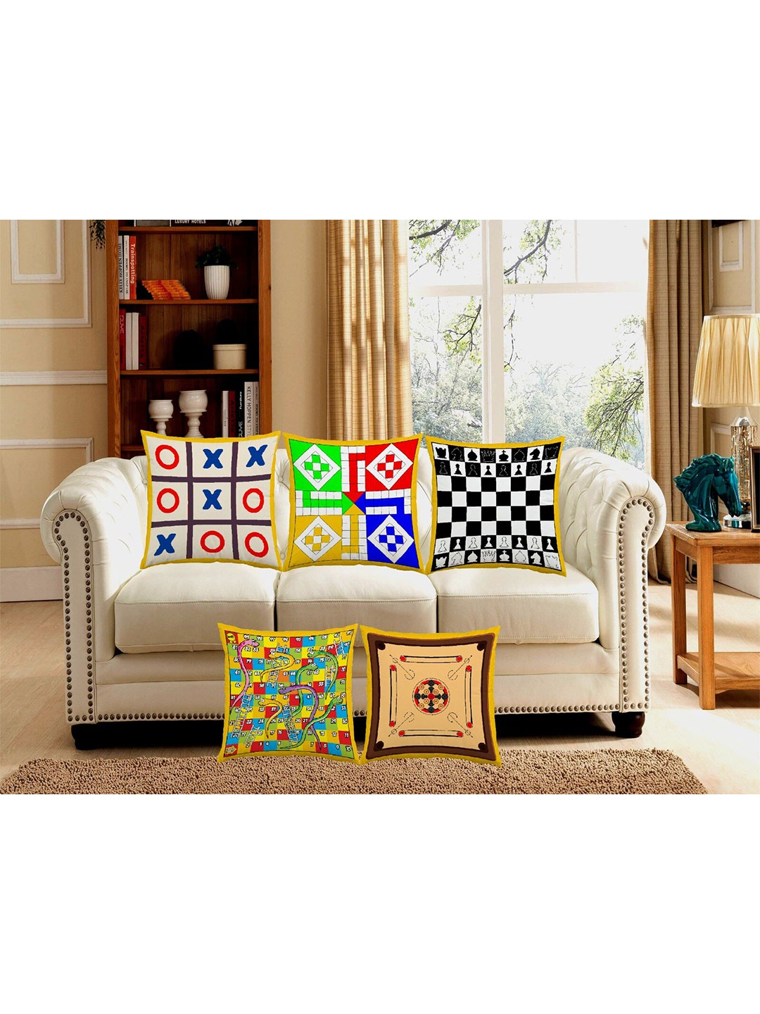 

Bajo's White & Blue 5 Pcs Geometric Printed Square Cushion Covers