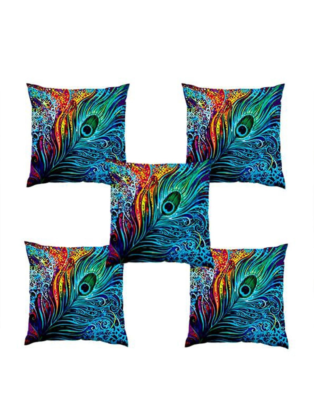 

Bajo's Blue & Orange 5 Pieces Quirky Square Cushion Covers