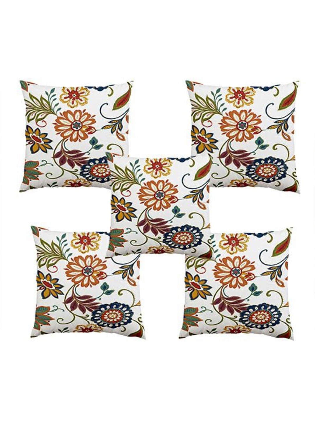 

Bajo's White & Red 5 Pieces Floral Square Cushion Covers