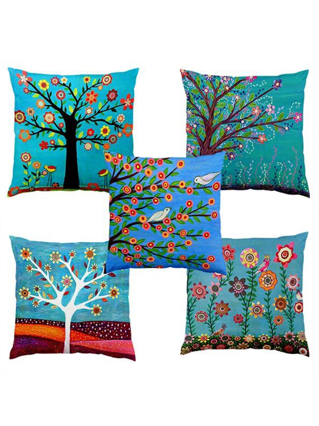 

Bajo's Green & Black 5 Pieces Floral Square Cushion Covers