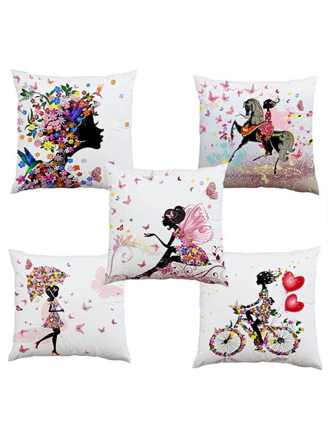 

Bajo's Beige & Pink 5 Pieces Quirky Square Cushion Covers