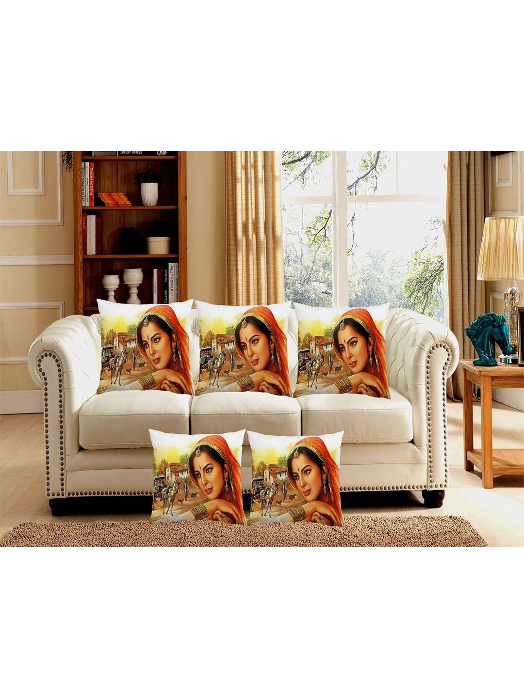 

Bajo's White & Orange 5 Pieces Quirky Square Cushion Covers