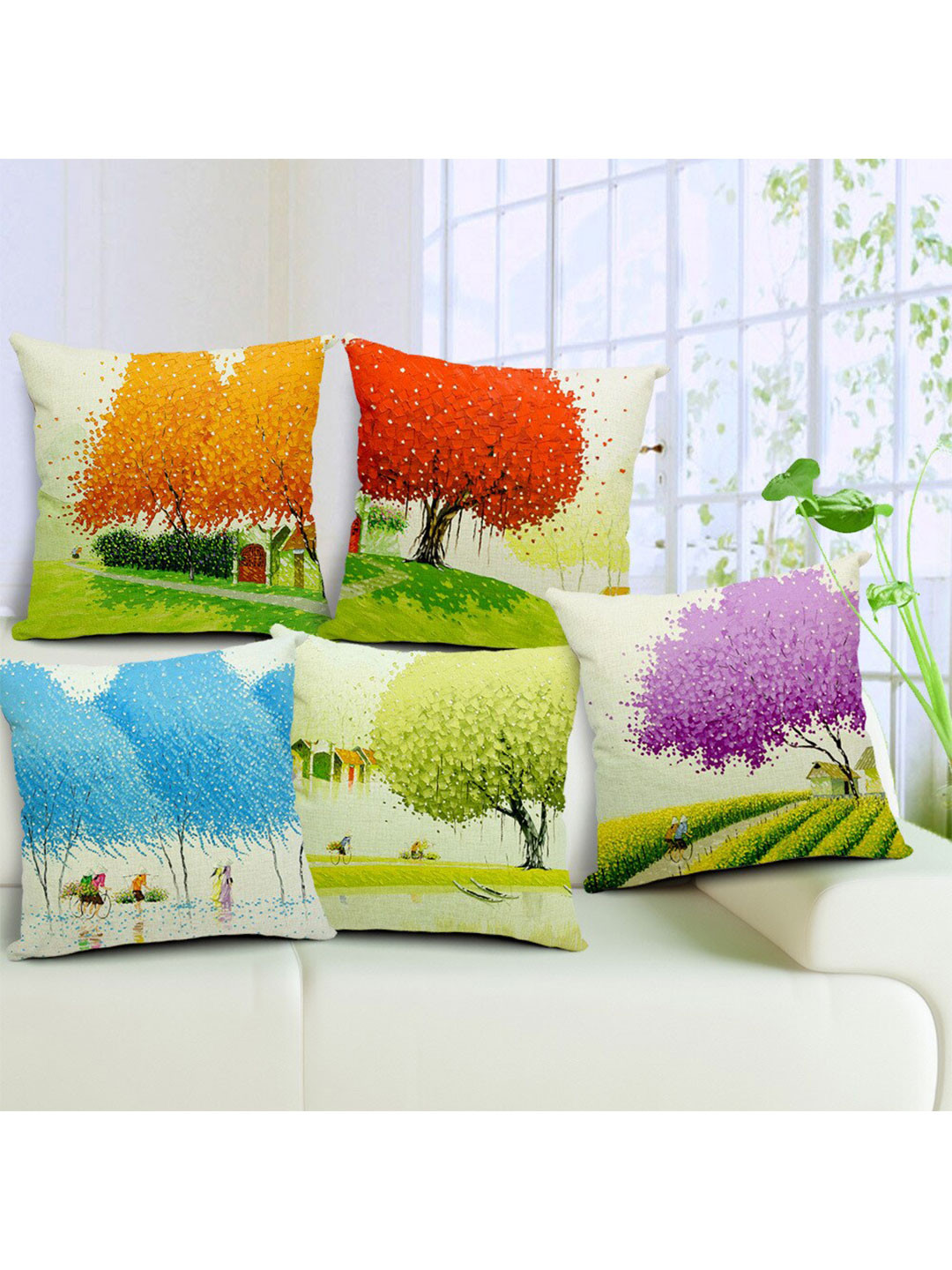 

Bajo's Blue & Green 5 Pieces Abstract Square Cushion Covers