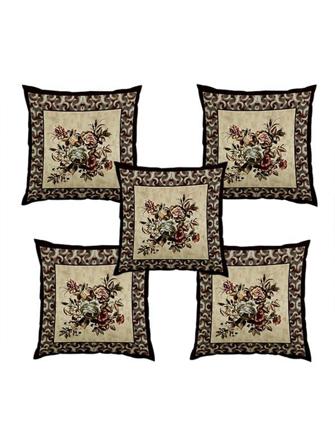 

Bajo's Beige & Black 5 Pieces Floral Square Cushion Covers