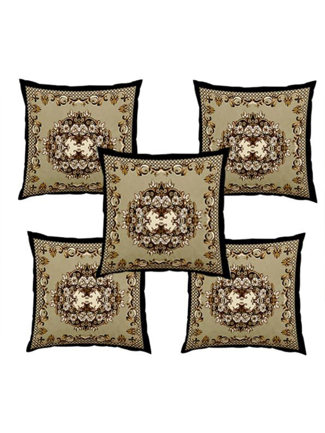 

Bajo's Green & Black 5 Pieces Floral Square Cushion Covers