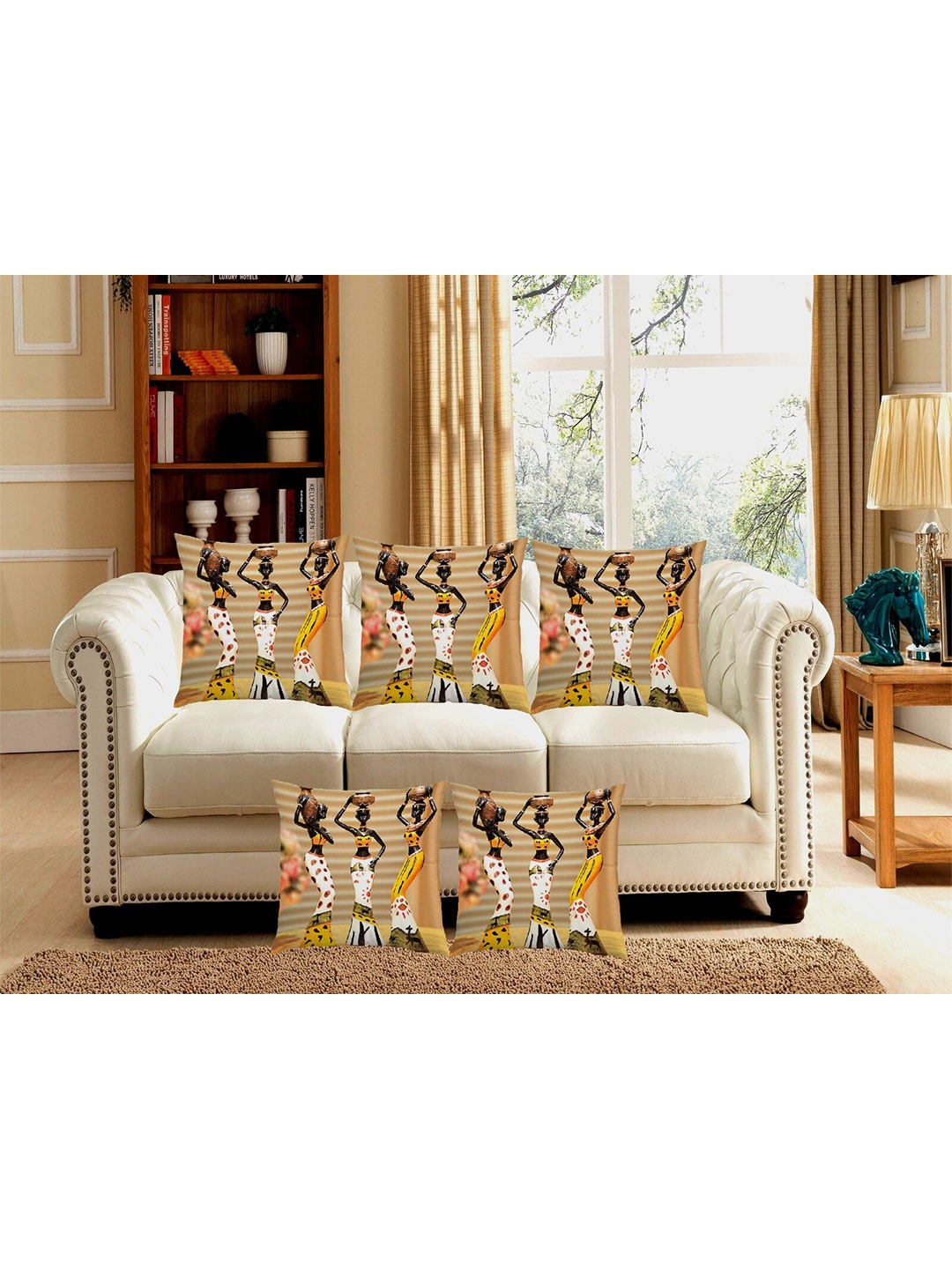 

Bajo's Brown & White 5 Pieces Quirky Square Cushion Covers