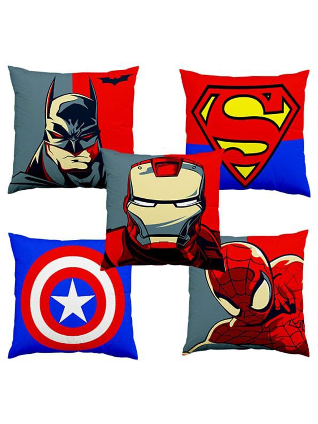 

Bajo's Blue & Red 5 Pieces Superhero Printed Square Cushion Covers