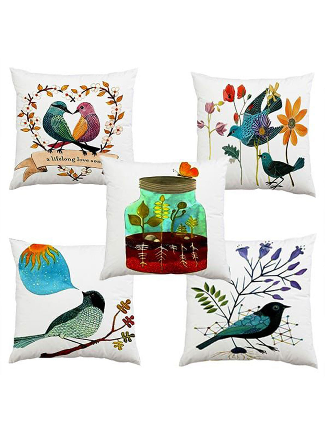 

Bajo's White & Blue 5 Pieces Quirky Square Cushion Covers