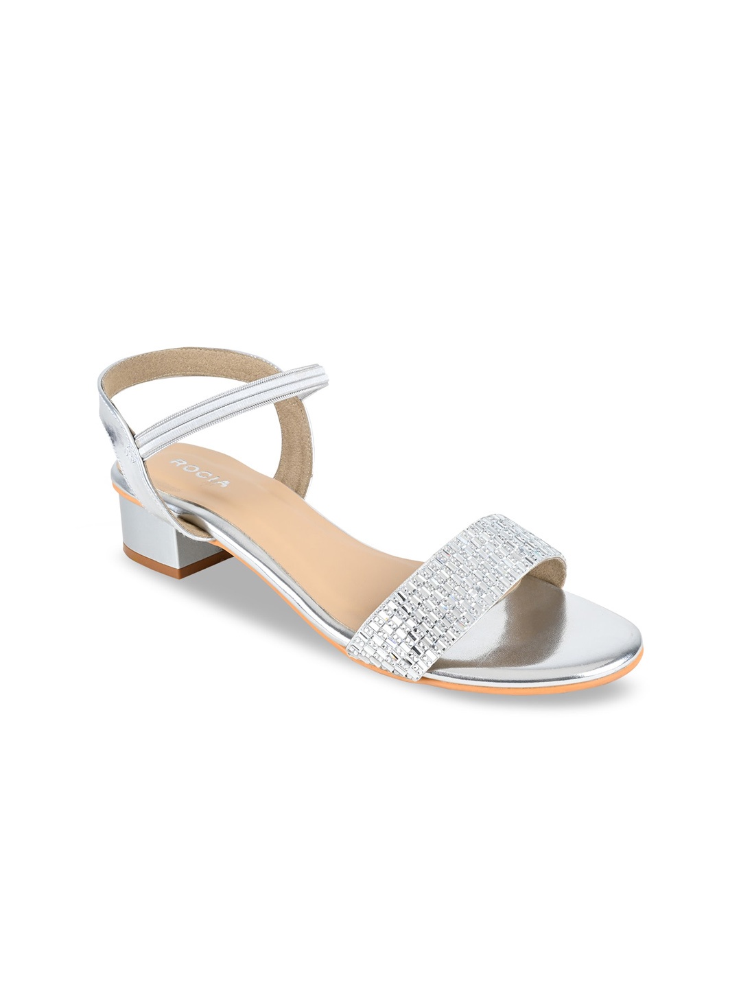 

Rocia Embellished Open Toe Block Heels, Silver