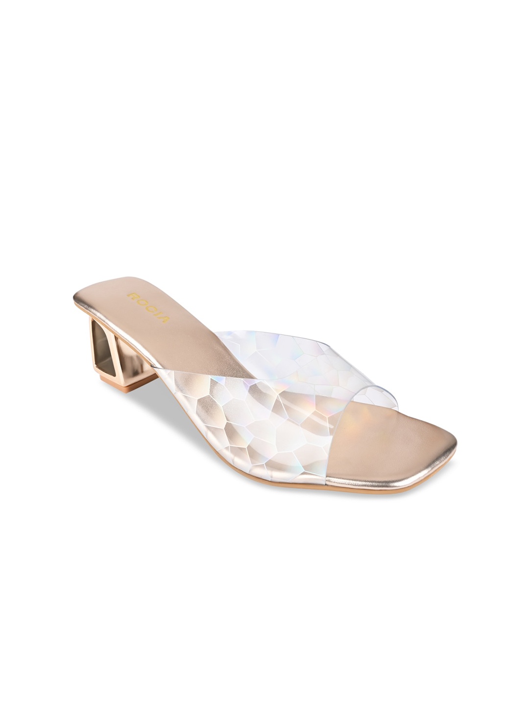 

Rocia Printed Open Toe Block Heels, Rose gold