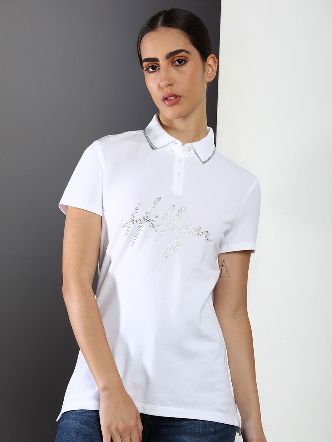 

Tommy Hilfiger Embellished Polo Collar Cotton T-shirt, White