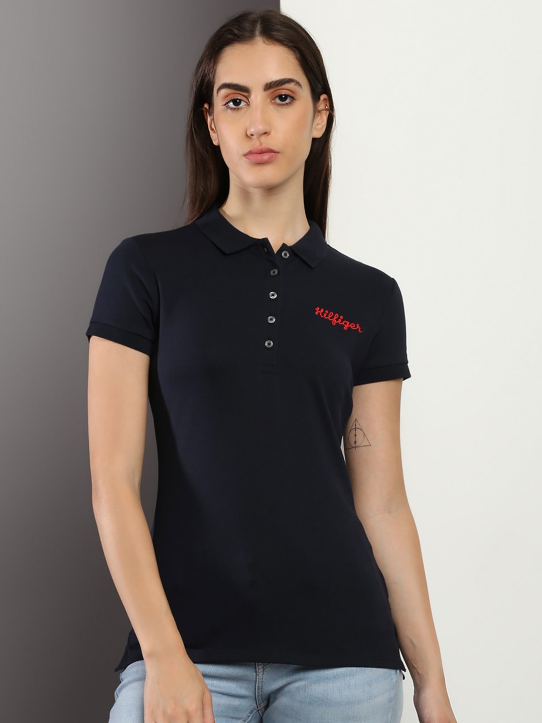 

Tommy Hilfiger Embroidered Polo Collar Cotton Slim Fit T-shirt, Navy blue