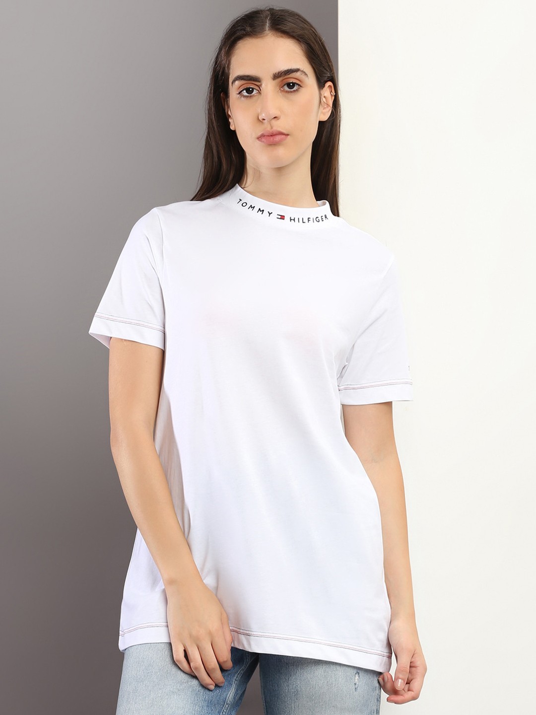

Tommy Hilfiger High Neck Cotton T-shirt, White