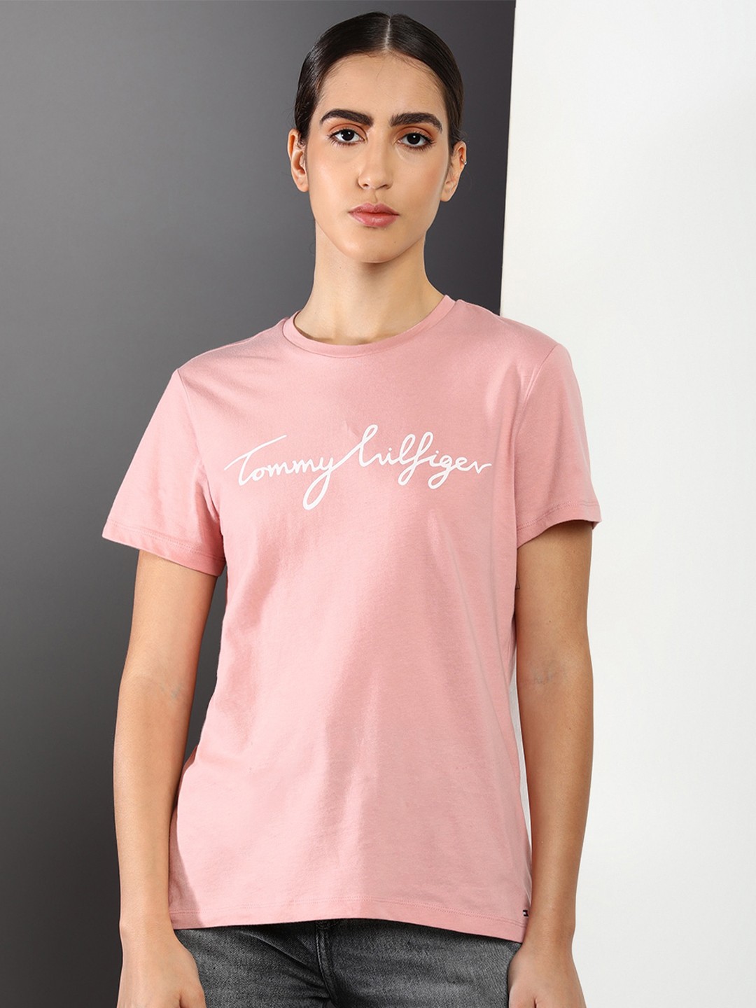 

Tommy Hilfiger Typography Printed Cotton T-shirt, Pink